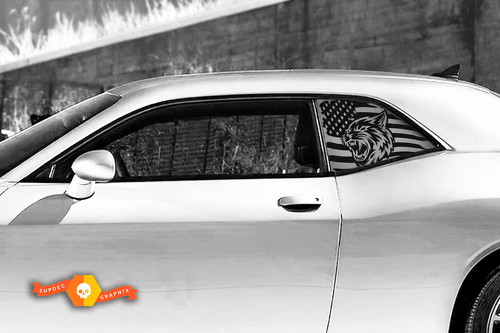 Red Eye Wildcat USA Flag Quarter Window Pair Side Window Vinyl Decal Sticker for Dodge Challenger Hellcat