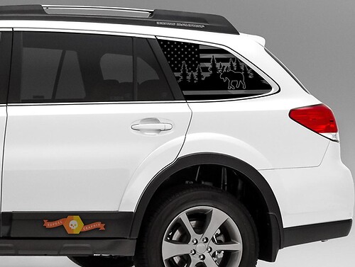 Moose Silhouette USA Flag Side Window Vinyl Decal Sticker for Suba Outback 2015-2019