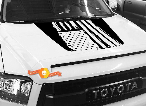 USA Flag Destroyed Design Hood Vinyl Decal for Toyota Tundra 2014-2018