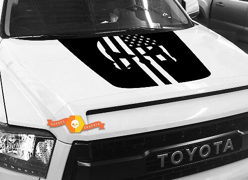Punisher Skull USA Flag Style Hood Vinyl Decal for Toyota Tundra 2014-2018