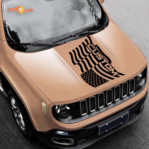 CUSTOM Waving American Flag Hood Vinyl Decal Sticker for Jeep Renegade 2015-2019