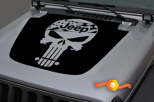 Jeep Hood Vinyl Punisher USA Flag Blackout Decal Sticker for 18-19 Jeep Wrangler JL

