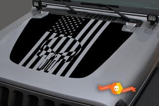 Jeep Hood Vinyl Punisher USA Flag Blackout Decal Sticker for 18-19 Jeep Wrangler JL#2
