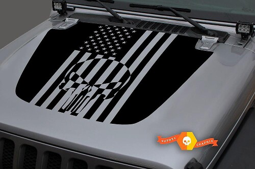 Punisher Skull USA Flag Hood Vinyl Decal Sticker for Jeep Wrangler 2018-2019