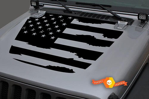Ragged USA Flag Hood Vinyl Decal Sticker for Jeep Wrangler 2018-2019