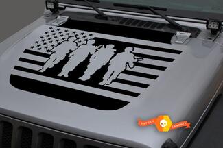 Jeep Hood Vinyl USA Flag Military Punisher Blackout Decal Sticker for 18-19 Wrangler JL#3
