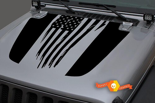 Torn USA Flag Hood Vinyl Decal Sticker for Jeep Wrangler