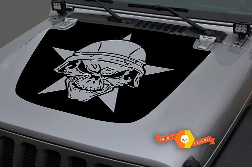Military Star Skull Blackout Hood Vinyl Decal Sticker for Jeep Wrangler JL 3