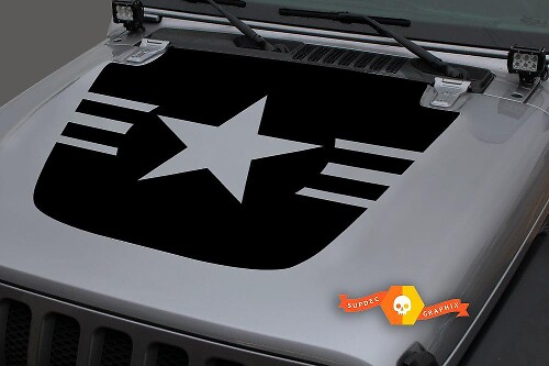 Jeep Hood Vinyl USA Military ARMY Star Punisher Blackout Decal Sticker for 18-19 Wrangler JL#4
