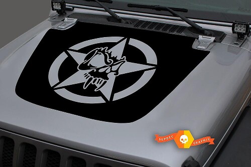 Jeep Hood Vinyl Military Star Skull Blackout Decal Sticker for 18-19 Wrangler JL#4
