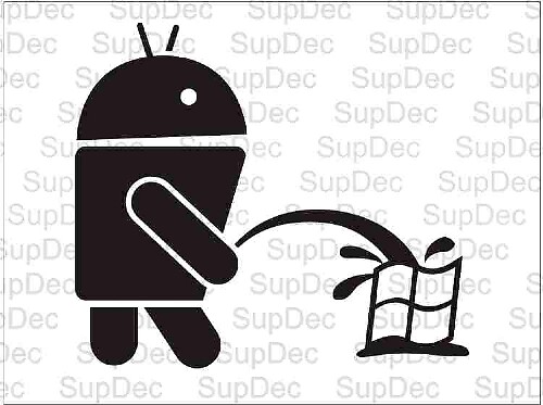 Android Robot On Piss On Windows Decal Sticker #2
