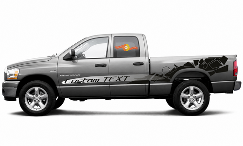 Power Wagon Style Custom TEXT Shattered Stripe Pair Side Bedside Vinyl Decal Sticker for RAM 1500 Rebel 2019