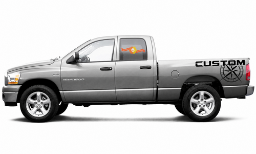 CUSTOM Compass Rose Stripe Pair Bedside Vinyl Decal Sticker for RAM 1500 4th Gen (DS) Rebel 2008-2024