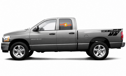OFF ROAD TXT Angular Slash Pair Bedside Vinyl Decal Sticker for RAM 1500 4th Gen (DS) Rebel 2008-2024