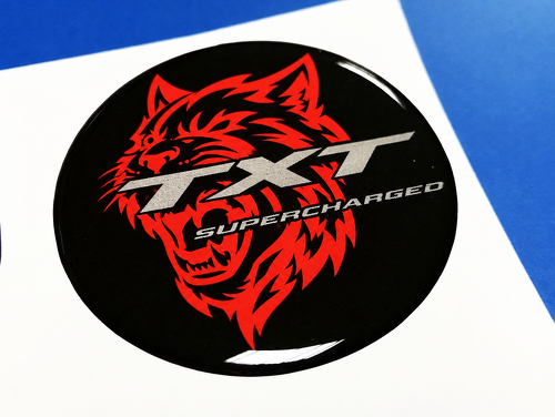 SRT Hellcat Style Supercharged Red Custom TXT Cat Domed Insert Fuel Door Vinyl Decal Sticker for Dodge Challenger