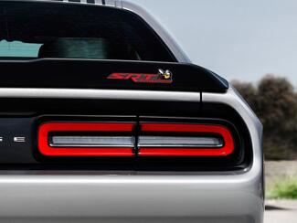 Scat Pack Challenger or Charger SRT Powered badge emblem domed decal Dodge Reed color Grey Background with Black shadows
