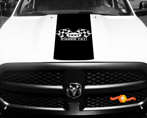 TEXT POWER TXT Checkered Flags Rounded Panel Hood Vinyl Decal Sticker for Dodge Ram 1500