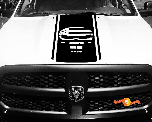 1500 2500 3500 Ram Truck Punisher American Flag Vinyl Racing Stripe Hood Decal Sticker #89

