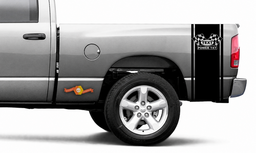 TEXT POWER TXT Checkered Flags Bed Band Pair Bedside Vinyl Decal Sticker for Dodge Ram 1500