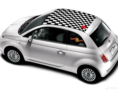 Fiat 500 Vinyl Racing Checkered Flag Roof Stripe Decal Sticker
