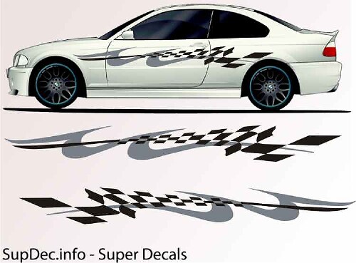 Chekered Racing Line Side Vinyl Decal Sticker
