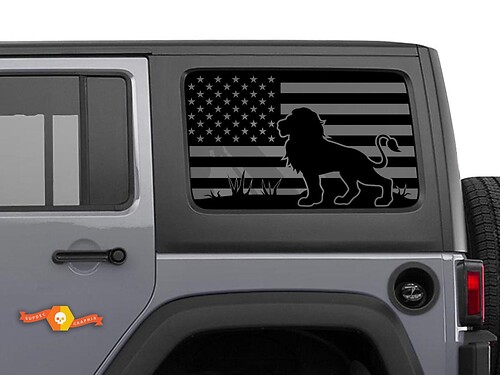 Jeep Wrangler Rubicon Hardtop USA Flag Lion Windshield Sticker Decal JKU JLU 2007-2019 or Tacoma 4Runner Tundra Suba Charger Challenger - 1
