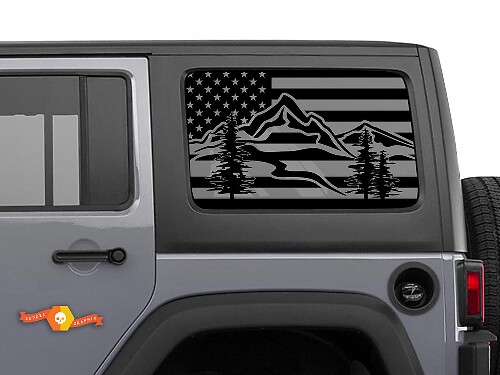 USA Flag Mountains Windscreen Vinyl Decal For Jeep Toyota Dodge