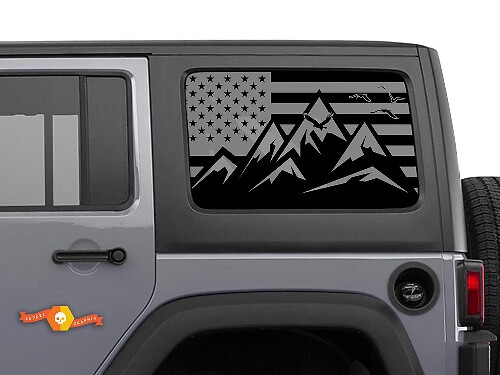 USA Flag Mountains Windscreen Vinyl Sticker Decal For Jeep Toyota Dodge Trucks