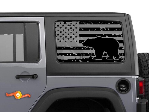Jeep Wrangler Rubicon Hardtop USA Flag Bear Forest Windshield Sticker Decal JKU JLU 2007-2019 or Tacoma 4Runner Tundra Suba Charger Challenger - 5

