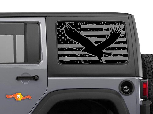 Jeep Wrangler Rubicon Hardtop USA Flag Eagle Windshield Sticker Decal JKU JLU 2007-2019 or Tacoma 4Runner Tundra Suba Charger Challenger - 8
