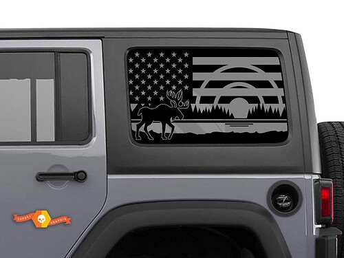 Jeep Wrangler Rubicon Hardtop USA Flag Moose Forest Windshield Sticker Decal JKU JLU 2007-2019 or Tacoma 4Runner Tundra Suba Charger Challenger - 10
