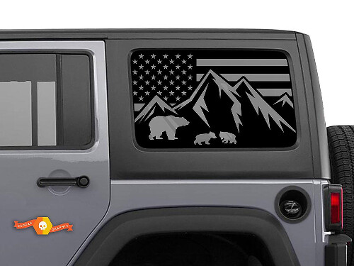 USA Flag Mountain Bear Side Window Decals for Jeep Wrangler Hardtop