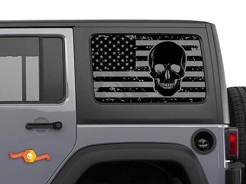 Jeep Wrangler Rubicon Hardtop USA Flag Skull Windshield Sticker Decal JKU JLU 2007-2019 or Tacoma 4Runner Tundra Suba Charger Challenger - 19
