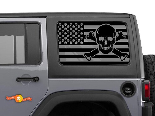 USA Flag Skull and Bones Windscreen Sticker Decal For Jeep Wrangler Rubicon Hardtop JKU JLU 2007-2019 or Tacoma 4Runner Tundra Charger Challenger