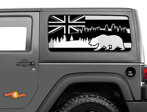 Jeep Wrangler Rubicon Hardtop Hawaii Flag Bear Forest Windshield Decal JKU JLU 2007-2019 or Tacoma 4Runner Tundra Subaru Charger Challenger - 22
