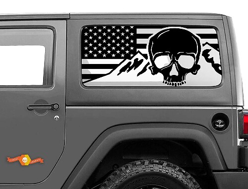 Jeep Wrangler Rubicon Hardtop USA Flag Skull Mountains Windshield Sticker Decal JKU JLU 2007-2019 or Tacoma 4Runner Tundra Suba Charger Challenger - 26
