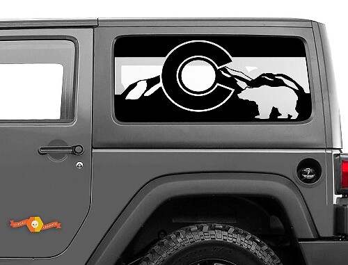 Colorado Flag Bear Mountains Windscreen Sticker Decal For Jeep Wrangler Rubicon Hardtop JKU JLU 2007-2019 or Tacoma 4Runner Tundra Charger Challenger