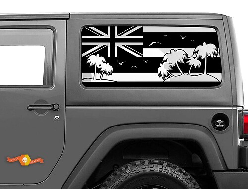 Jeep Wrangler Rubicon Hardtop Hawaii Flag Palm Trees Windshield Decal JKU JLU 2007-2019 or Tacoma 4Runner Tundra Subaru Charger Challenger - 29
