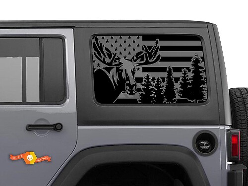Jeep Wrangler Rubicon Hardtop USA Flag Moose Forest Windshield Sticker Decal JKU JLU 2007-2019 or Tacoma 4Runner Tundra Suba Charger Challenger - 34
