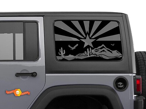 Arizona Flag Desert Scene Decal for For Jeep Wrangler Rubicon Hardtop JKU JLU 2007-2019 or Tacoma 4Runner Tundra Charger Challenger