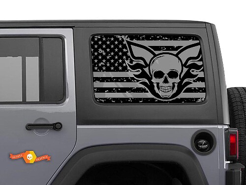 USA Flag Skull Destroyed Windshield Sticker Decal For Jeep Wrangler Rubicon Hardtop JKU JLU 2007-2019 or Tacoma 4Runner Tundra Charger Challenger
