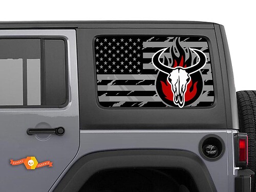 Jeep Wrangler Rubicon Hardtop USA Flag Skull Destroyed Fire Windshield Decal JKU JLU 2007-2019 or Tacoma 4Runner Tundra Subaru Charger Challenger - 54
