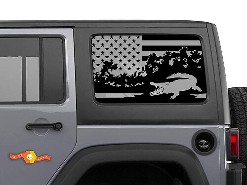 Alligator US Flag Hardtop Side Window Decal fit Tacoma 4Runner Tundra Suba Jeep Wrangler

