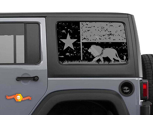 Destroyed Texas Flag Lion Side Window Vinyl Decal Sticker for Jeep Wrangler 2007-2019