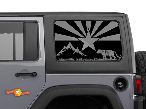 Jeep Wrangler Rubicon Hardtop Flag Arizona Mountains Tiger Wilderness Windshield Decal JKU JLU 2007-2019 or Tacoma 4Runner Tundra Subaru Charger Challenger - 58
