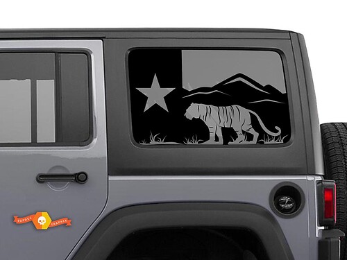 Jeep Wrangler Rubicon Hardtop Texas Flag Forest Tiger Mountains Windshield Sticker Decal JKU JLU 2007-2019 or Tacoma 4Runner Tundra Suba Charger Challenger - 62
