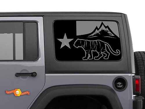 Texas Flag Tiger Side Window Vinyl Decal Sticker for Jeep Wrangler 2007-2019