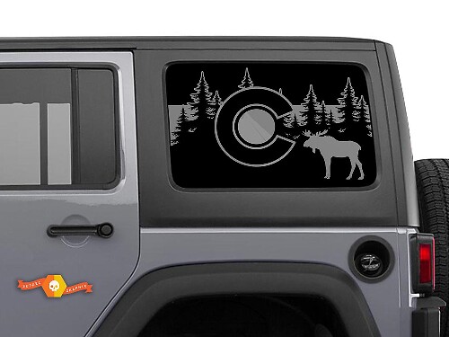 Colorado Flag Moose Forest Mountains Windscreen Sticker Decal For Jeep Wrangler Rubicon Hardtop JKU JLU 2007-2019 or Tacoma 4Runner Tundra Charger Challenger