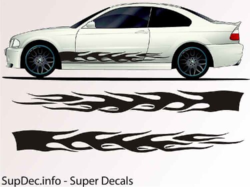Flame Style Stripes Rocker Panel Vinyl Decal Sticker