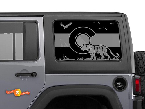 Jeep Wrangler Rubicon Hardtop Colorado Flag Tiger Forest Mountains Windshield Sticker Decal JKU JLU 2007-2019 or Tacoma 4Runner Tundra Suba Charger Challenger - 70
